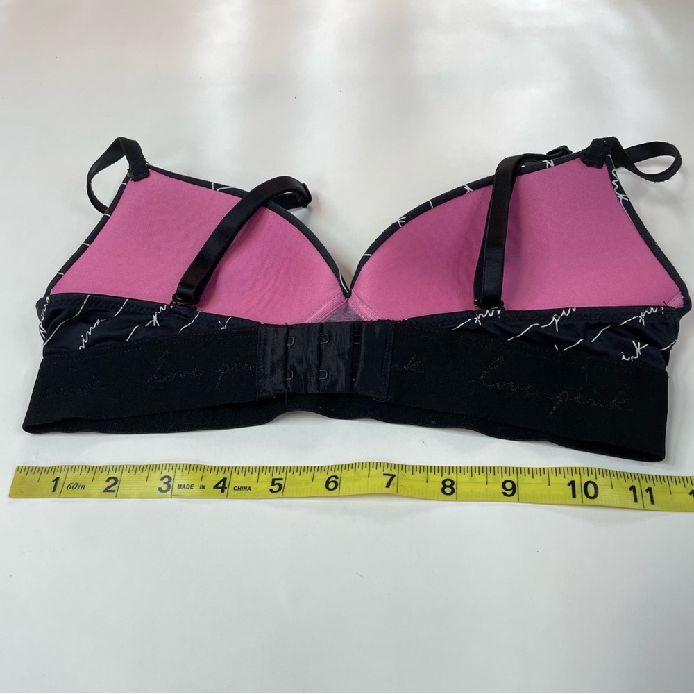 PINK Victorias Secret 32B Wireless Pushup Bra Black White Spell Out Padded - Picture 6 of 10